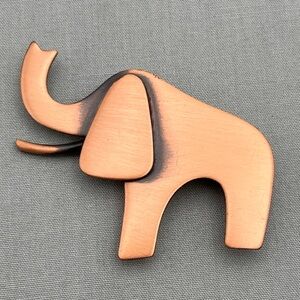 Kim Copper Elephant Brooch, Modern, Sleek, Minimalist, Vintage